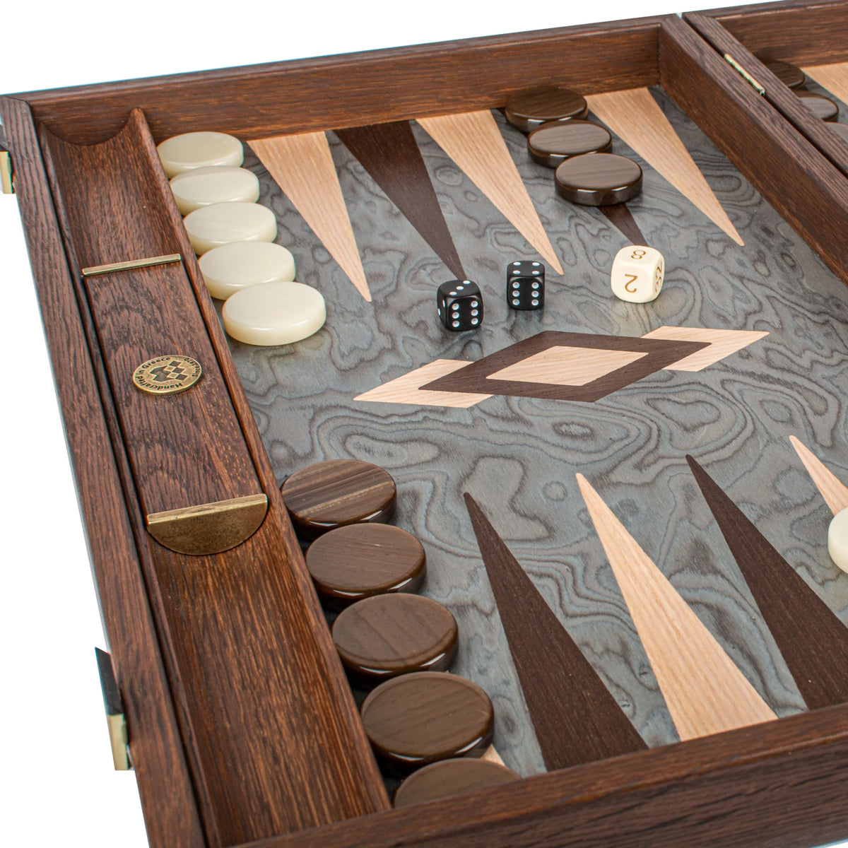 Luxury Manopoulos Backgammon Set Pearly Grey Vavona Oak 48x26
