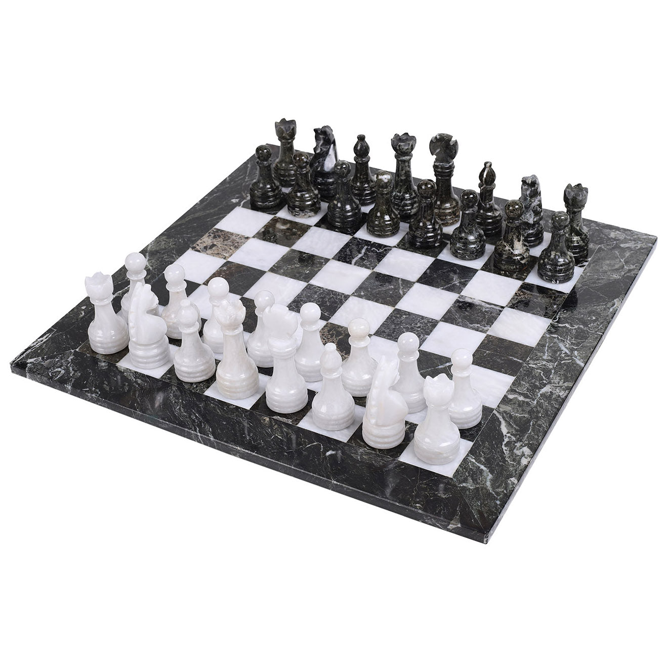 Italfama Black & White Marble Chess Set 12" Hand-Carved with Case