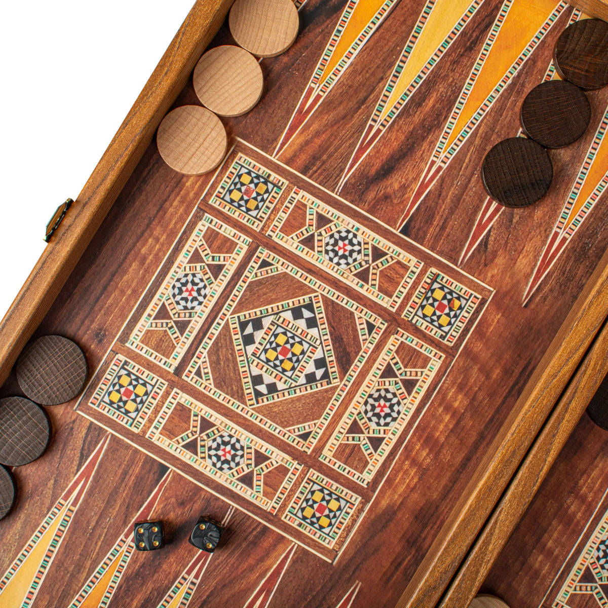 Manopoulos Wenge Wood Replica Backgammon Set Wooden Checkers 48x26