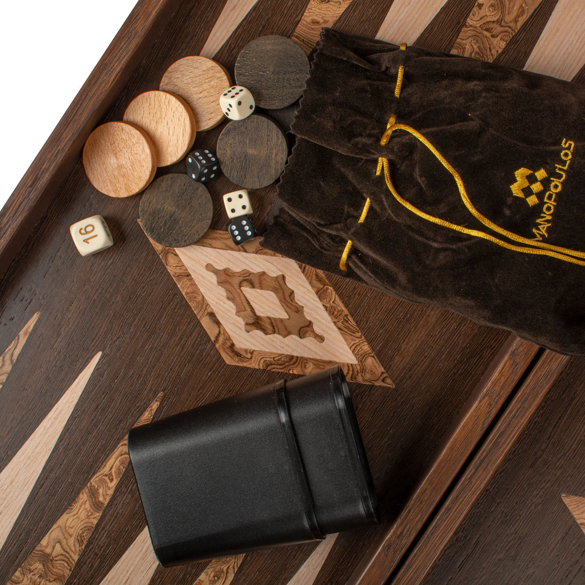 Medium Manopoulos Backgammon Set Wenge Walnut Burl Oak 38x20