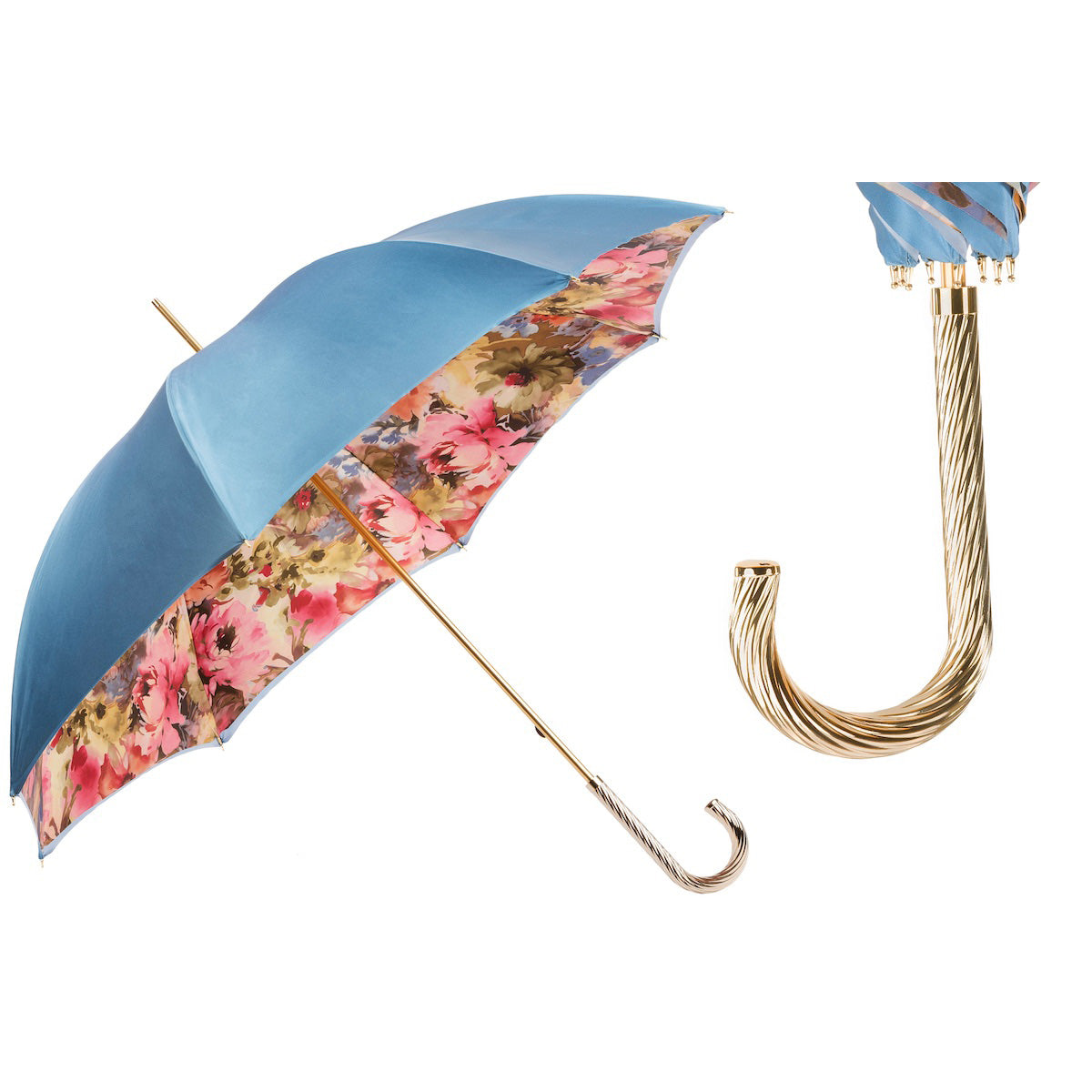 Parasol PASOTTI 93 cm, różowy, kwiatowy, z podwójnym uchwytem z tkaniny zdobionym klejnotami