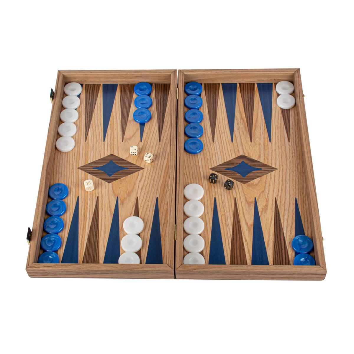 Large Manopoulos Backgammon Set Oak Blue American Walnut 48x26