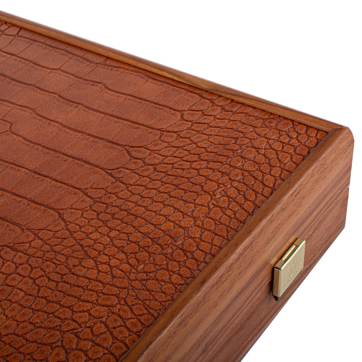 Large Manopoulos Backgammon Set Leatherette Crocodile Caramel 48x26
