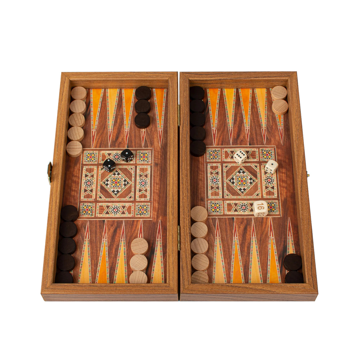 Manopoulos Wenge Wood Replica Backgammon Set Wooden Checkers 30x17