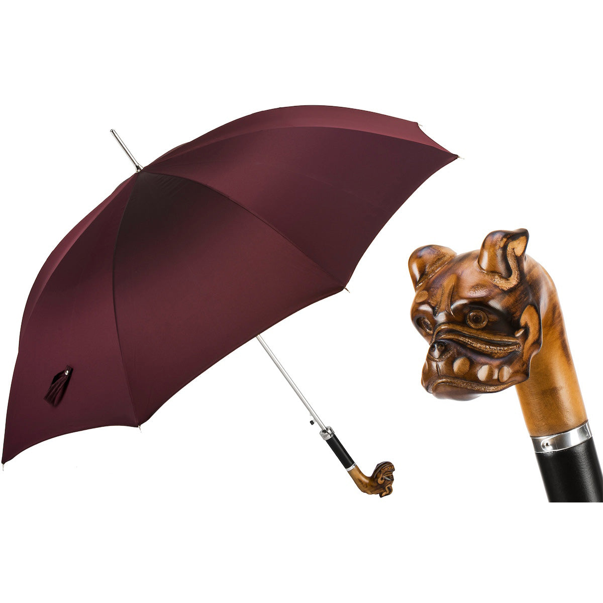 Parasol PASOTTI Bulldog 95 cm, ręcznie rzeźbiony, drewniany, automatyczny, Włochy