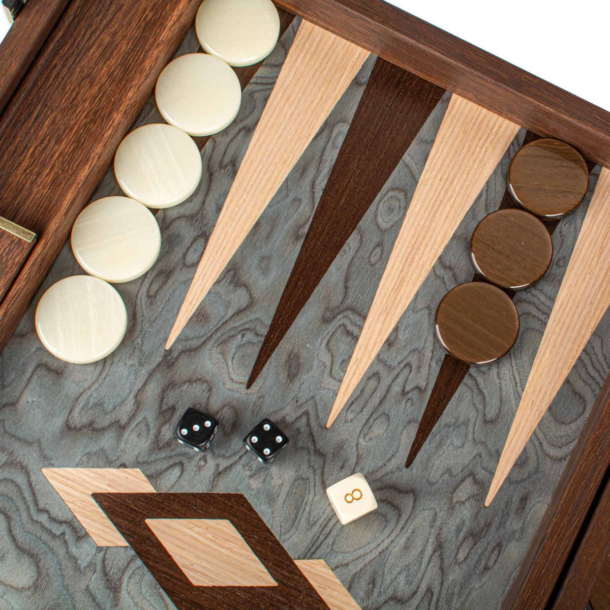 Luxury Manopoulos Backgammon Set Pearly Grey Vavona Oak 48x26
