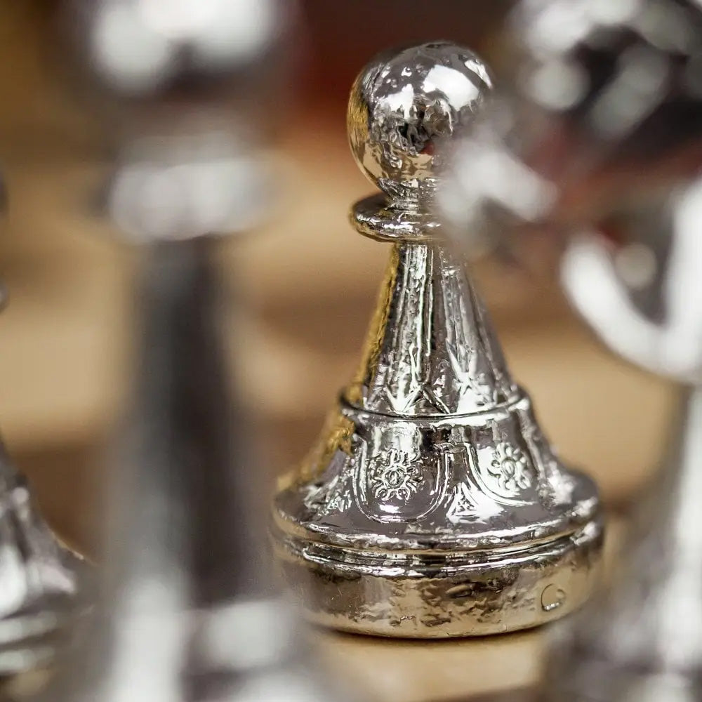 24k Gold & 925 Silver Plated Italfama Mignon Fiorito Chess Set with Eco-Leather Board (26x26 cm)