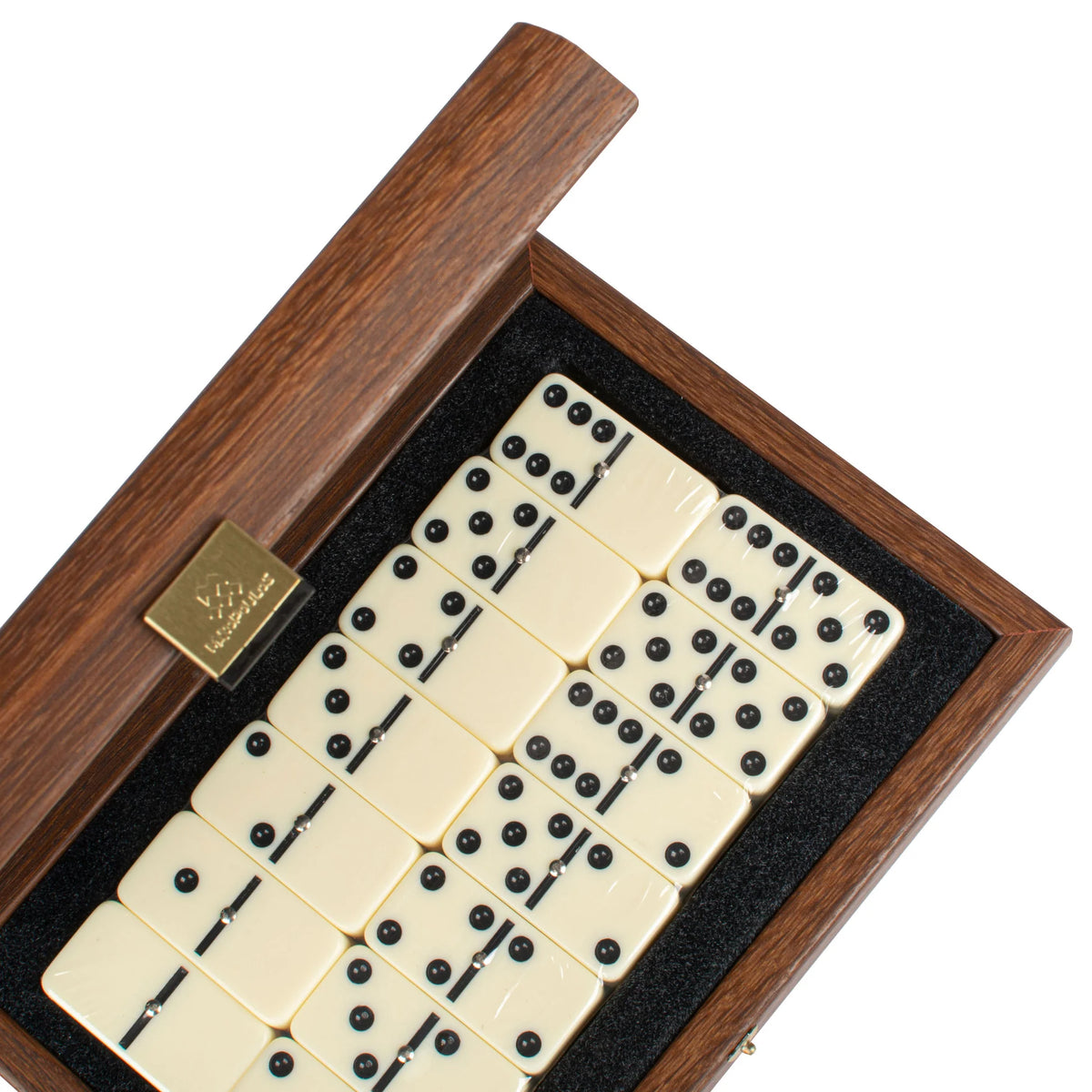 Premium Manopoulos Domino Set Caramel Leatherette Wooden Case Gift
