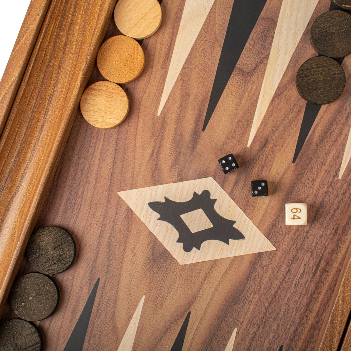 Medium Manopoulos Backgammon Set Walnut Replica Side Racks 38x23
