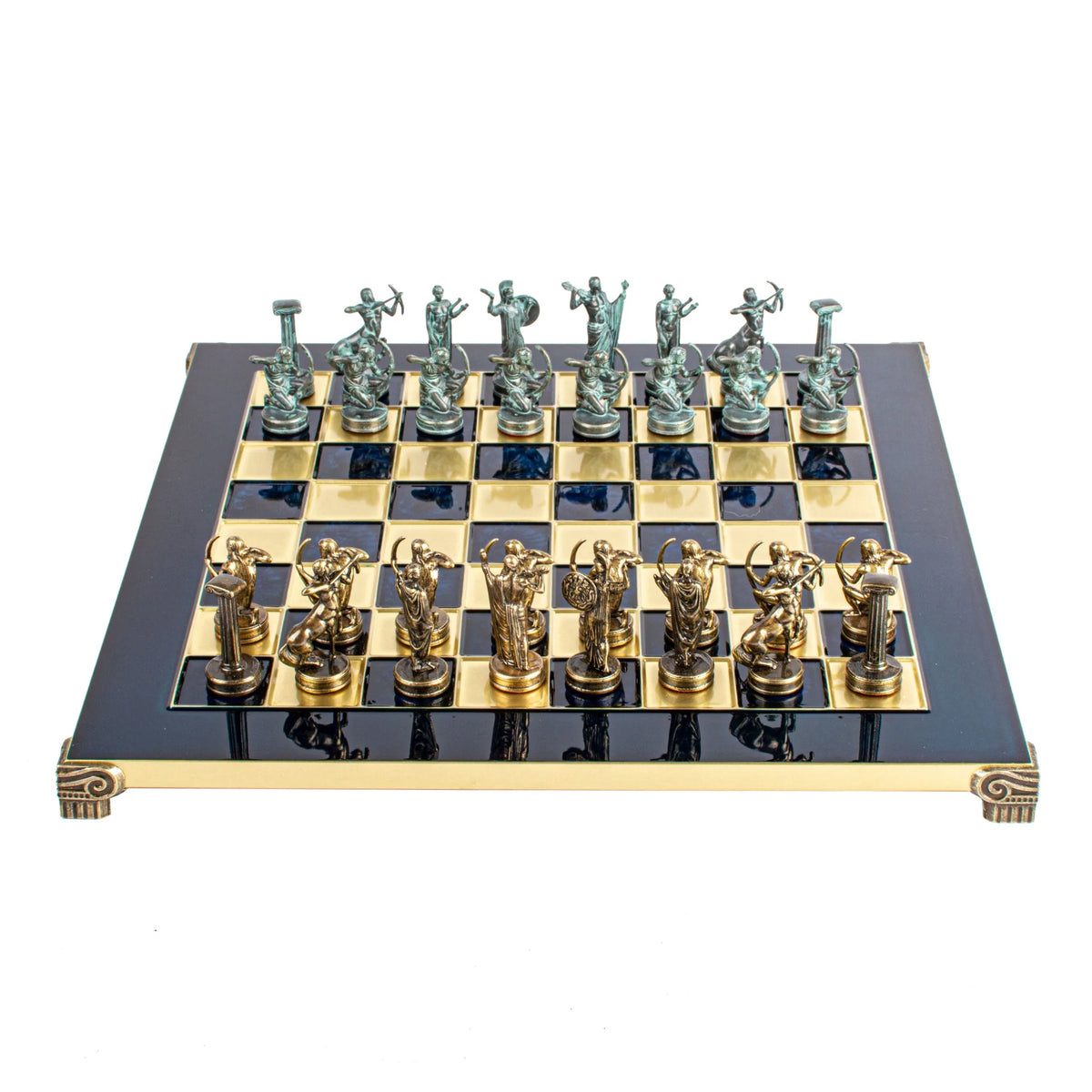 Manopoulos Labours of Hercules Chess Set Brass Board Wooden Case 36x36