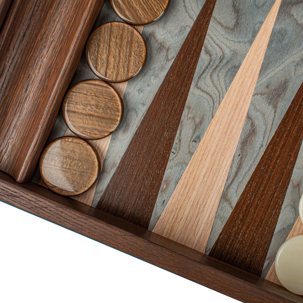 Luxury Manopoulos Backgammon Set Pearly Grey Vavona Oak 48x26