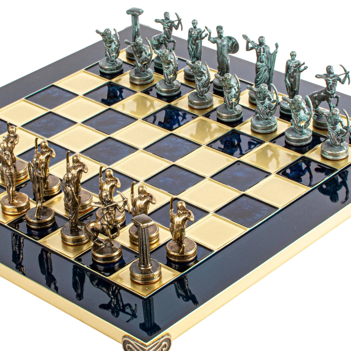 Manopoulos Labours of Hercules Chess Set Brass Board Wooden Case 36x36