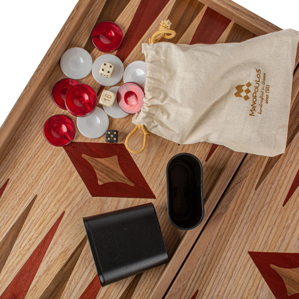 Large Manopoulos Backgammon Set Oak Red American Walnut 48x26
