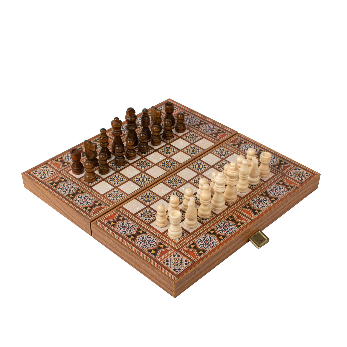 Manopoulos Wenge Wood Replica Backgammon Set Wooden Checkers 30x17