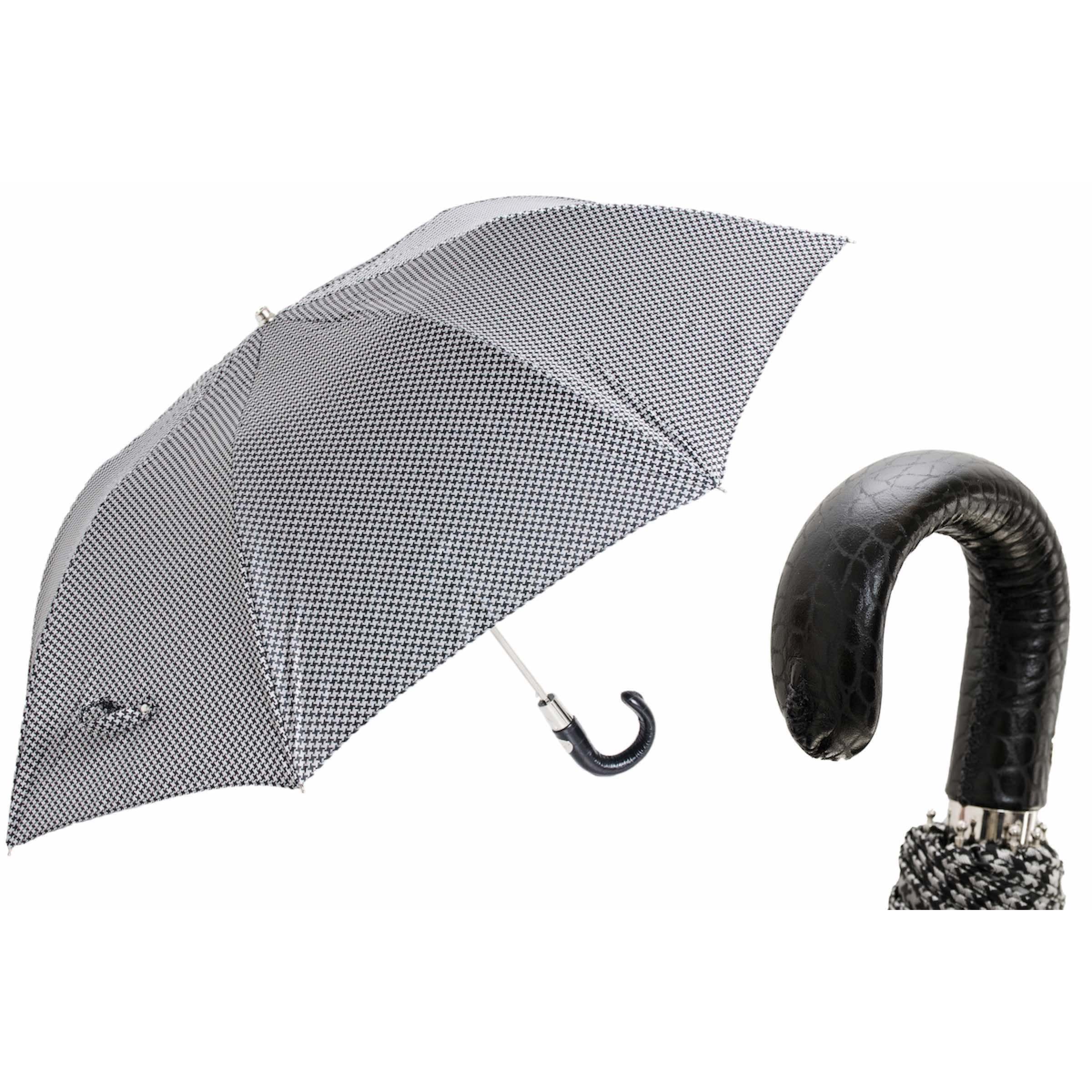 SKŁADANY PARASOL PIED DE POULE Z UCHWYTEM SKÓRZANYM | Pasotti Ręcznie robiony we Włoszech