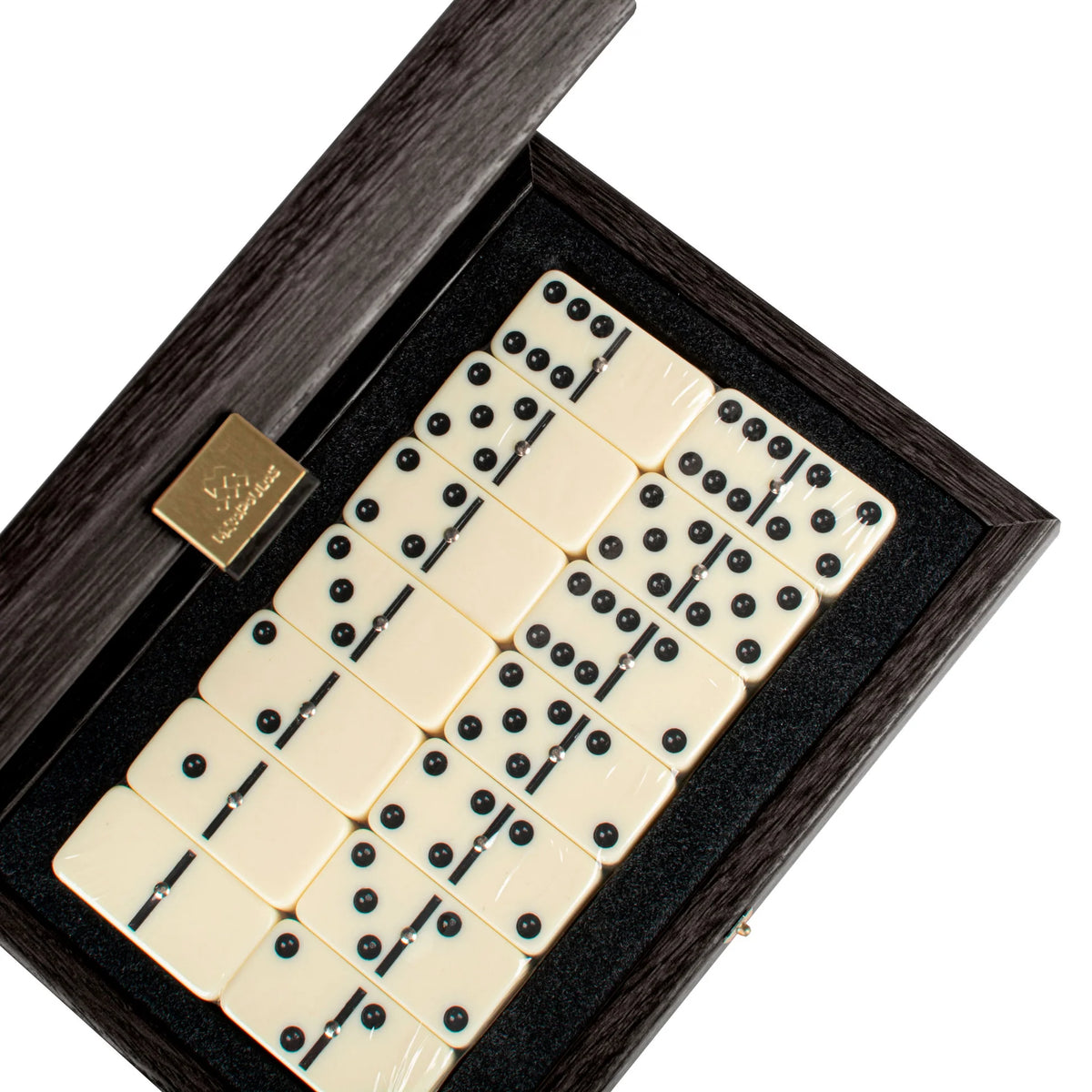 Premium Manopoulos Domino Set Dark Grey Leatherette Wooden Case Gift