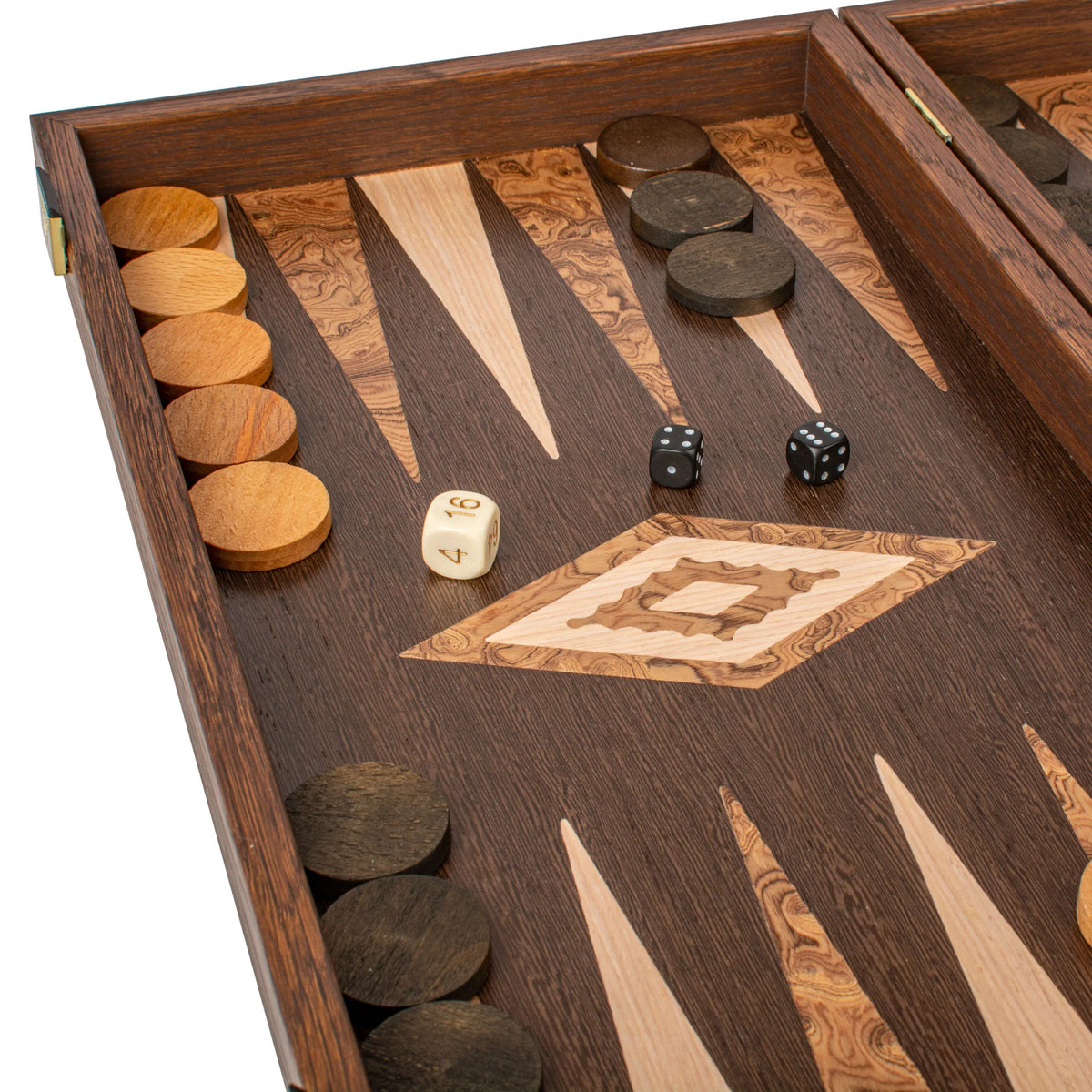 Medium Manopoulos Backgammon Set Wenge Walnut Burl Oak 38x20