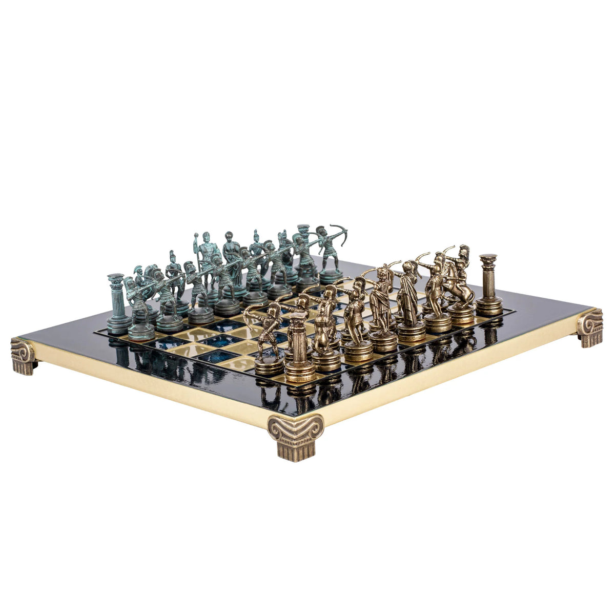 Luxury Manopoulos Brass Archers Chess Set 28x28 cm Wooden Case Gift